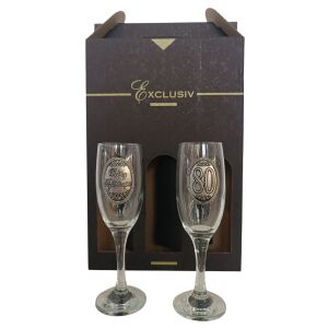 Exclusiv 80. Születésnapi pezsgőspohár szett, két pezsgős pohár díszdobozban, 80. születésnapi ajándék - Pohár