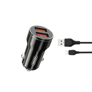 XO CC48 autós töltő 2x USB-A + USB-C kábel 2,4A - fekete 130256870 - Autós töltő