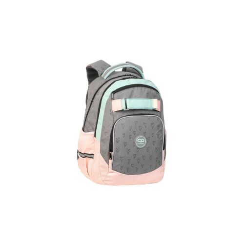 Coolpack Loop ergonomikus iskolatáska, Whipped Cream színben, szürke rózsaszín és menta színű részletekkel, 2 rekeszes, első zsebekkel, laptop zsebbel, oldalsó zsebekkel, állítható pántokkal, mellkaspánttal, fényvisszaverő elemekkel, szív mintával - CoolPack