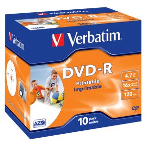 DVD-R Verbatim AZO 4,7 GB 16x tlačiteľné, s identifikačnými údajmi, balenie 10 kusov, Jewel 135523836 - Diafilmy, audio knihy, CD, DVD
