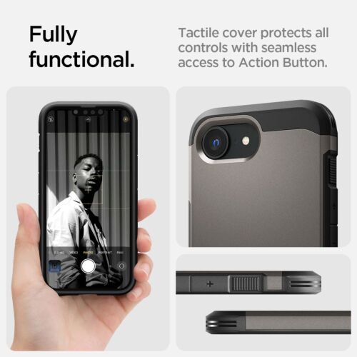 Spigen Tough Armor tok iPhone 16e-hez MagSafe-fel és állvánnyal - szürke - Telefontok