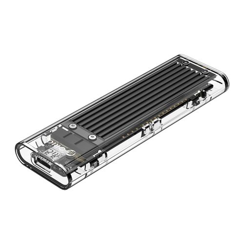 Orico TCM2-C3 M.2 NVME USB-C 10Gb/s külső merevlemez ház, átlátszó, fekete, ferde nézet - Külső merevlemez ház