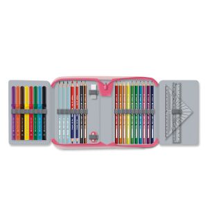 Ars Una Think Pink felszerelt tolltartó - Nyitott nézet írószerekkel - Ars Una Tolltartó