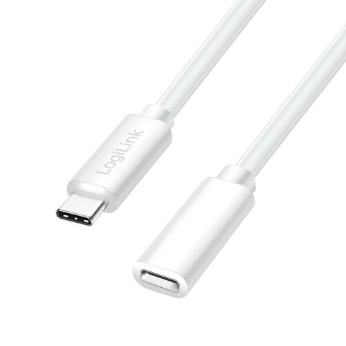 Logilink USB 2.0 Type-C kábel, C/M-USB-C/F, PD, fehér, 1 m