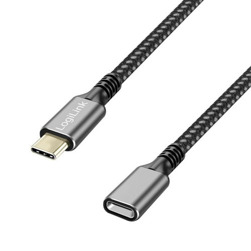 Logilink USB 3.2 Gen2 Type-C kábel, C/M-USB-C/F, PD, alu, fekete/szürke, 1 m