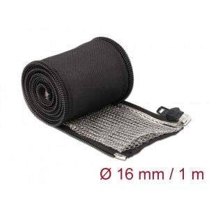 Delock Hőellenálló EMI Shielding fonott borítás zipzárral, 1 m x 16 mm méretű, fekete 130278397 - Kábelharisnya