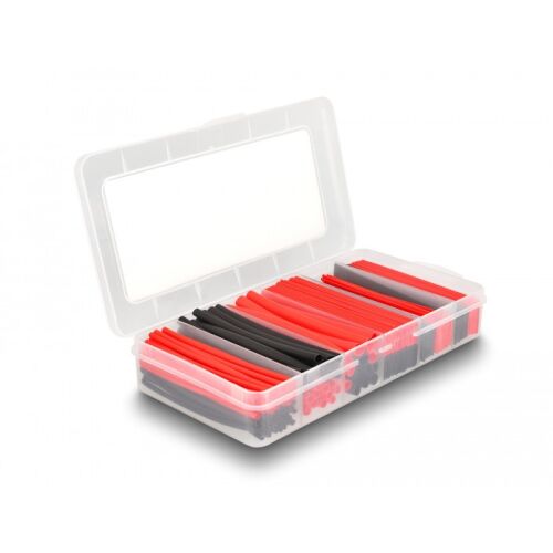 Delock 196 db. fekete / piros, 2:1 zsugorodási arányú hőre zsugorodó tömlő rekeszes tároló dobozban 130278404