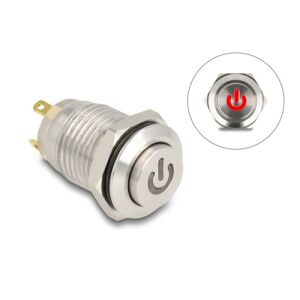 Delock Nyomógomb beszereléshez 12 mm 4 x forrasztási csatlakozó LED piros bekapcsolási szimbólum
