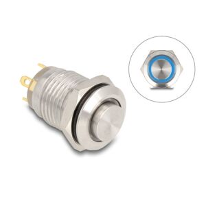 Delock Nyomógomb beszereléshez 12 mm 4 x forrasztási csatlakozó LED kék