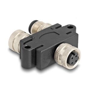 Delock M12 Y-megosztó A-kódolt 4 tűs 1 x hüvely - 1 db. apa és 1 db. hüvely párhuzamos kapcsolással