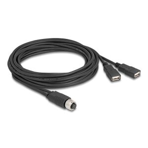 Delock M12 kábel A-kódú, 8 tűs anya- 2 x USB 2.0 A-típusú anya 3 m fekete 130278547 - USB kábel
