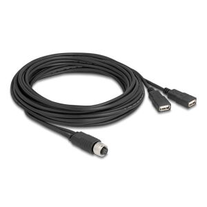 Delock M12 kábel A-kódú, 8 tűs anya- 2 x USB 2.0 A-típusú anya 5 m fekete 130278548 - USB kábel