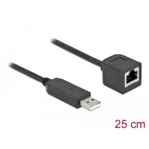 Delock Soros kapcsolati kábel FTDI chipszettel, USB 2.0 A-típusú apa - RS-232 RJ45 anya, 25 cm hossz 130278606 - Adatkábel