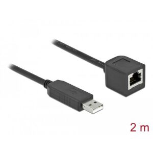 Delock Soros kapcsolati kábel FTDI chipszettel, USB 2.0 A-típusú apa - RS-232 RJ45 anya, 2 m hosszú, 130278609 - Adatkábel
