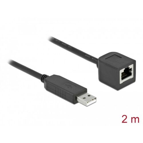 Delock Soros kapcsolati kábel FTDI chipszettel, USB 2.0 A-típusú apa - RS-232 RJ45 anya, 2 m hosszú, 130278609