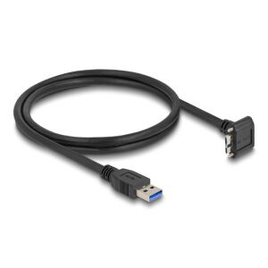 Delock USB 5 Gbps kábel A-típusú USB apa egyenes Micro-B USB apa csavarral 90 -ban felfelé hajlított 1 m fekete 130279302 - Adatkábel