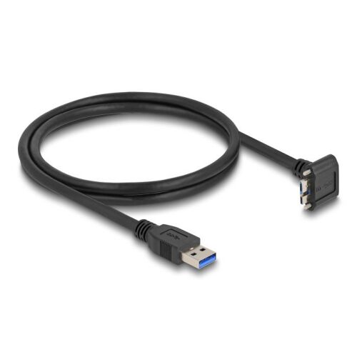 Delock USB 5 Gbps kábel A-típusú USB apa egyenes Micro-B USB apa csavarral 90 -ban felfelé hajlított 1 m fekete