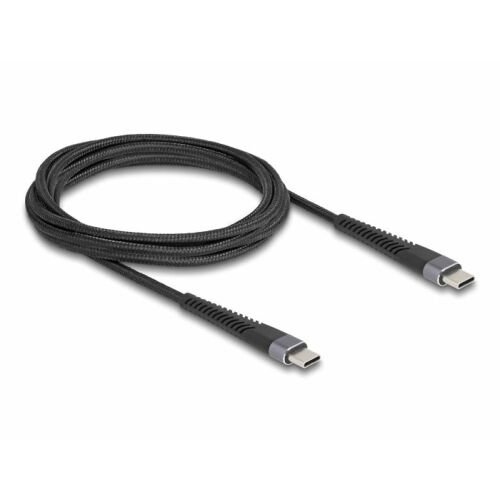 Fekete Delock USB-C - USB-C 2.0 kábel megerősített húzásmentesítővel, 60W, 2 méter - USB kábel
