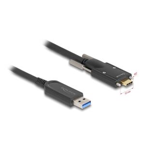 Delock Aktív optikai kábel USB 10 Gbps-A apa - USB Type-C apa csatlakozó csavarokkal az oldalain, 15 m 130279615 - Adatkábel
