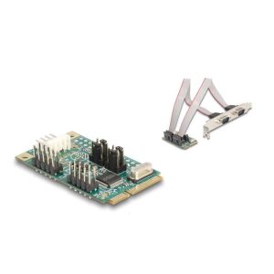 Delock Mini PCIe I/O PCIe teljes méretű 2 x soros RS-232 tápfeszültséggel 5 V / 12 V 130280286 - Mini PCI Express átalakító