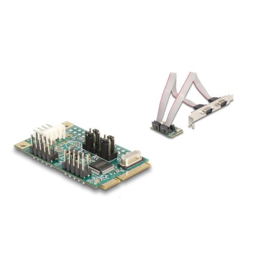 Delock Mini PCIe I/O PCIe teljes méretű 2 x soros RS-232 tápfeszültséggel 5 V / 12 V 130280286