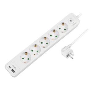 Listwa zasilająca Logilink 5-drożna z przełącznikiem, 5x gniazd CEE 7/3, 1x USB-A, 1x USB-C, kabel 1,5 m, biały - Logilink Dystrybutor