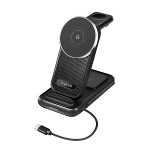 Stație de încărcare wireless Logilink 4 în 1, compatibilă cu Apple MagSafe, neagră - Încărcătoare wireless