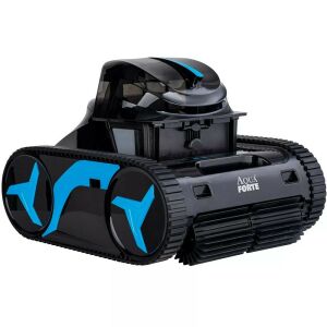 Robot do czyszczenia basenu AquaForte M60, czarny z niebieskimi akcentami, widok z przodu - Czyszczenie basenu