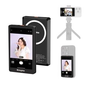 Магнитен монитор KingMa VL-PH02 MAX за селфита и влогове, показващ продукта и примери за употреба - Телефон