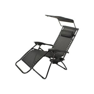 Komfort-Liegestuhl mit Getrnkehalter und Sonnenschutz - Schwarz 130434504