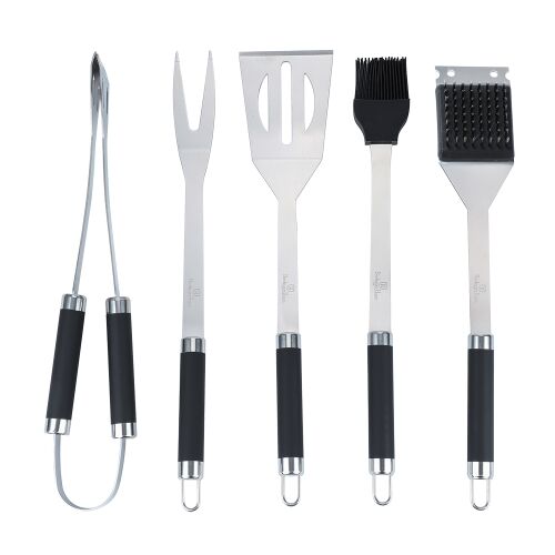 Berlinger Haus Eternal Collection narzędzia do grillowania: łopatka, widelec, szczypce, pędzel do smarowania i szczotka do czyszczenia
