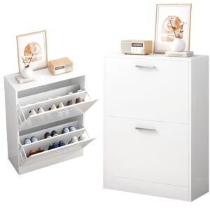 Dulap modern alb pentru pantofi cu două compartimente rabatabile, dulap pentru pantofi în stil loft - Depozitare pantofi