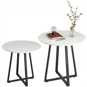 Zestaw stolików kawowych KEREK IPARI w kolorze białym z czarnymi metalowymi nogami do salonu - Stół dla palących