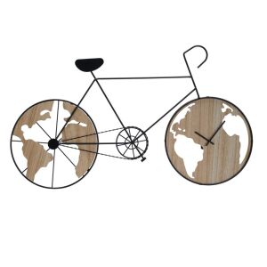 Wanduhr im Fahrraddesign mit Weltkarten – 84 x 49 cm | Holz und Metall