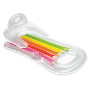 Intex dmuchany fotel wypoczynkowy z oparciem i uchwytem na kubek, tęczowy wzór, pływak do basenu - Materac plażowy, krzesło plażowe