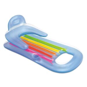 Intex dmuchany fotel z oparciem i uchwytem na kubek, niebieski, tęczowe paski - Materac plażowy, krzesło plażowe