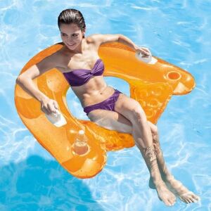 Felfújható szék matrac fogantyúval és huzattal, Intex, 1.52x0.99m, narancssárga 130310490 - Strandcikk