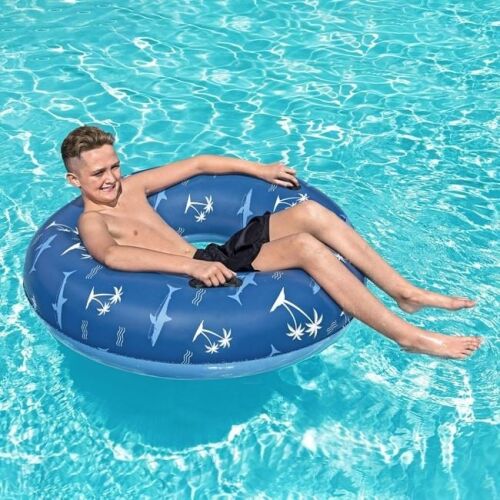 Színes felfújható színes felfújható hinta pálmafákkal és cápákkal, Bestway, Ø119cm, kék 130310538