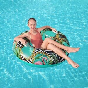 Felfújható hinta fogantyúval, Bestway, láncok, levelek és flamingó, Ø114cm, türkizkék 130310560 - Felnőtt úszógumi