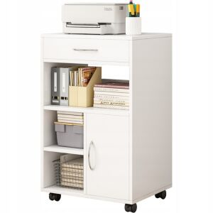 Wielofunkcyjny biały stojak na drukarkę z szufladą i półkami do przechowywania w biurze - Półka i regał
