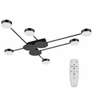 APP521-6C schwarze LED Deckenleuchte mit Fernbedienung auf weißem Hintergrund. - Deckenleuchten