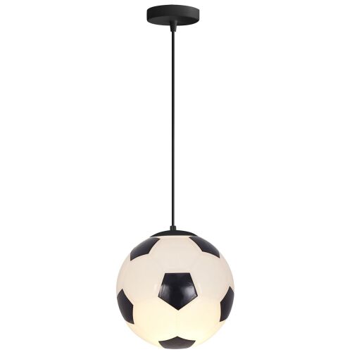 Fußball Deckenleuchte, Fußball Pendelleuchte, schwarzes Kabel, weiß-schwarzes Design
