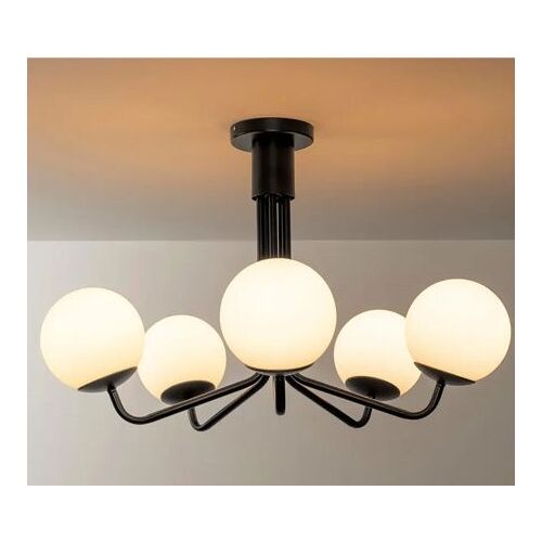 Lámpa BLACK APP1578-5C Deckenleuchte mit 5 weißen, mattierten Glaskugeln und schwarzem Metallrahmen