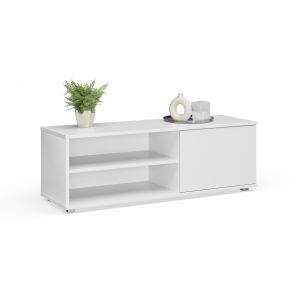 Weißer TV-Schrank mit einer Tür und zwei Regalen, links offen, VIVA 110 cm - TV- und Medienaufbewahrungsmöbel