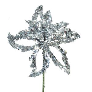 Floare Crăciun Glitter, 9x4x18 cm, Argintiu 130323044 - Decorațiuni pentru pomul de Crăciun