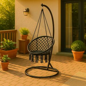 Fekete Cardenas függőfotel állvánnyal, Leziter márka, kültéri terasz bútor, kényelmes és stílusos - Függőfotel