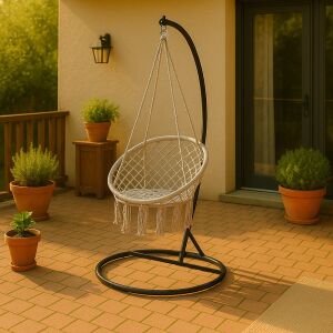 Cardenas függőfotel állvánnyal, szürke és fekete, kültéri bútor, pihenőszék, teraszhinta, függőágy szék - Függőszék