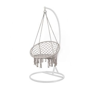 Cardenas függőfotel állvánnyal, szürke-fehér, kültéri pihenőszék, hintaszék - Függőfotel