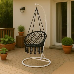 Fekete-fehér Cardenas függőfotel állvánnyal, kültéri pihenőszék, hintaszék - Függőfotel