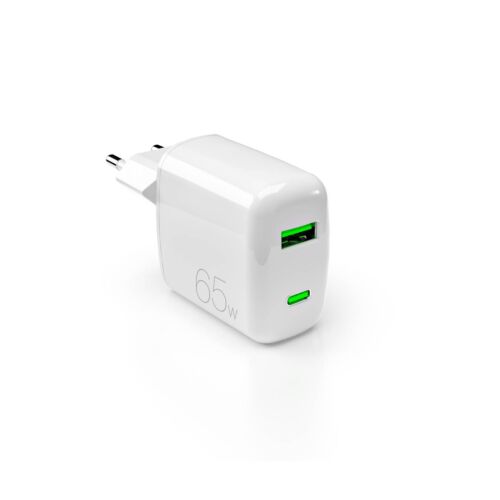 Puro 65W GaN USB-A USB-C fali töltő, fehér - Laptop kiegészítő